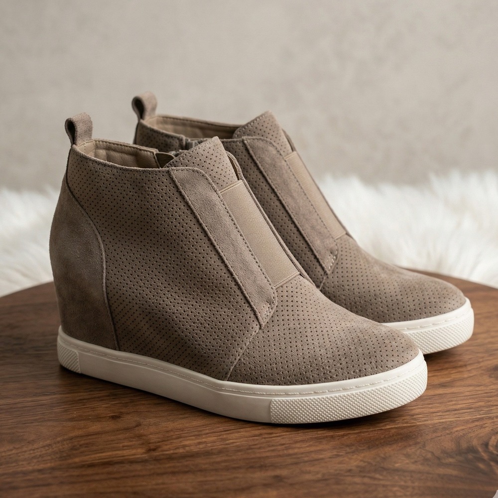 Steve Madden Wavery Taupe Suede Hidden Wedge Sneakers Womens 10 WAVE03S1 Booties